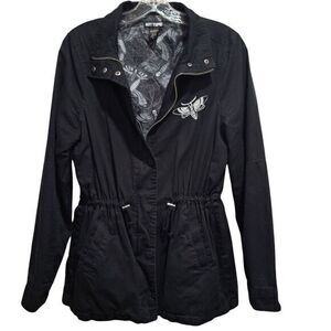 Hot Topic Coat Womens Sz S Black‎ Moth Anorak Cargo Jacket Lightweight Pockets